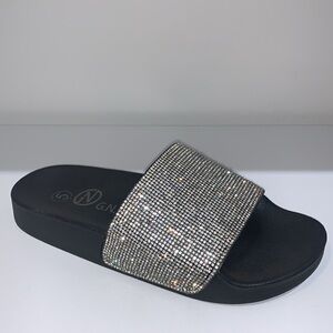 SPARKLY RHINESTONE BLACK SLIDES